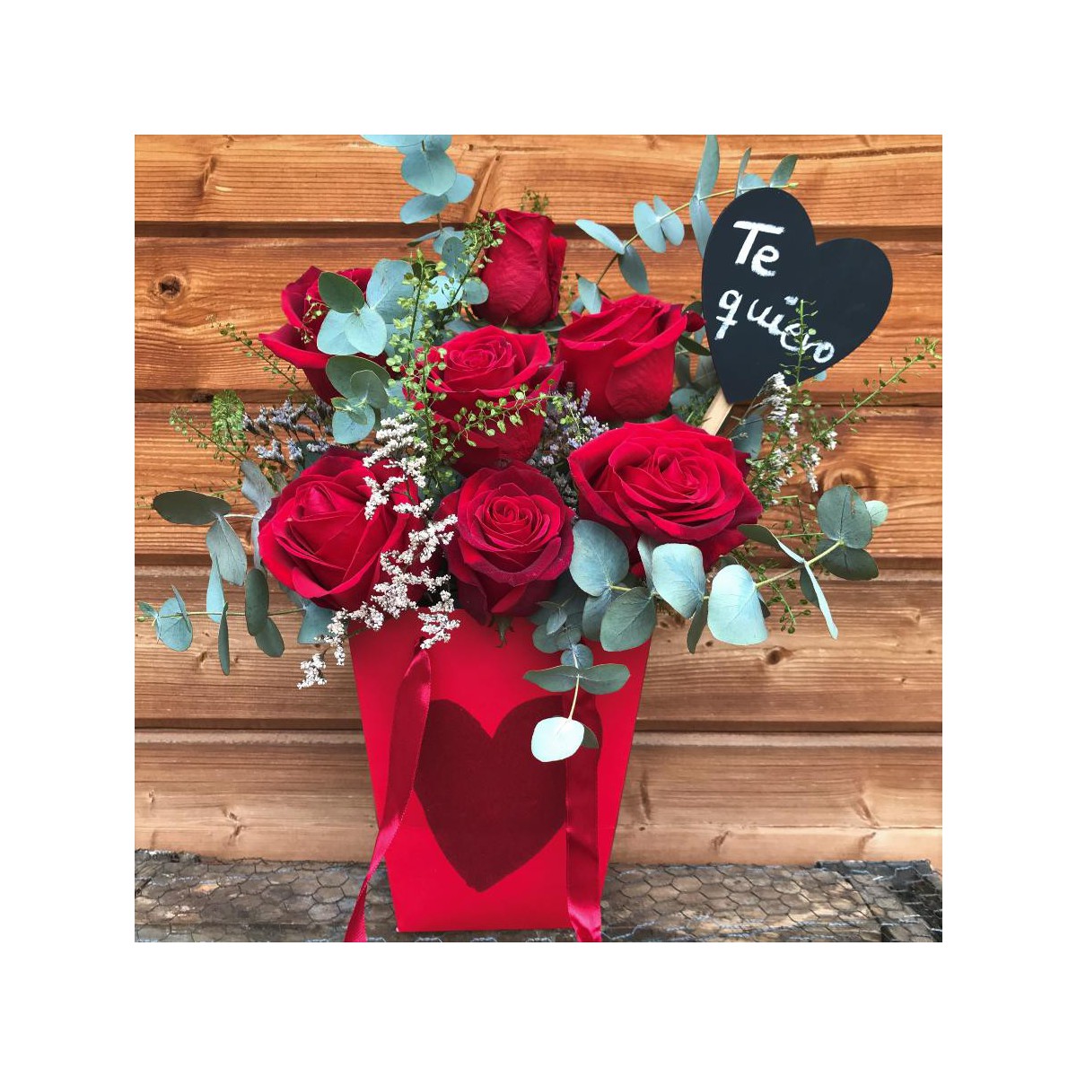 Caja flores San Valentín Corazón 7 Rosas